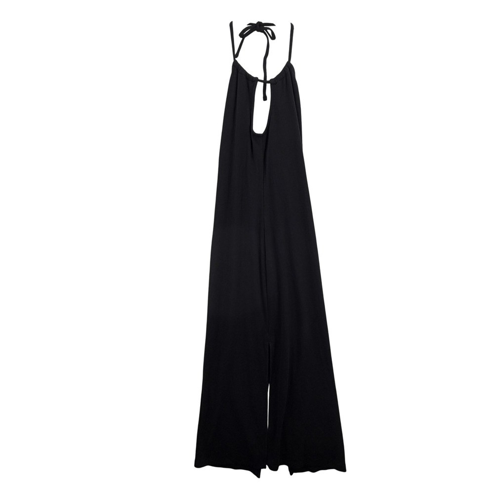 Old Navy Jumpsuit Womens Medium Black Halter Wide Leg Ribbed Keyhole Tie Back